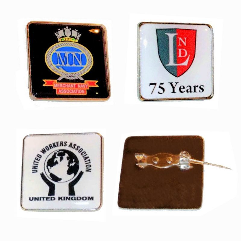 Premium Badge 33mm square silv clasp and printed dome